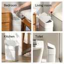 Bathroom Trash Can with Press Top Lid, 3.2 Gallon Slim Garbage Can for Kitchen Cabinet, 12L Dogproof Wastebasket Trash Bin for Office, Bedroom, Living Room, Home Countertop - White