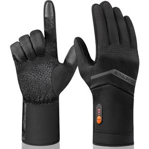 Royalrose Heated Gloves Liners for Men Women, Rechargeable Waterproof Winter Thin Heated Work Gloves with Arthritis Raynaud's Relief for Ski Golf Hiking Driving (Black)