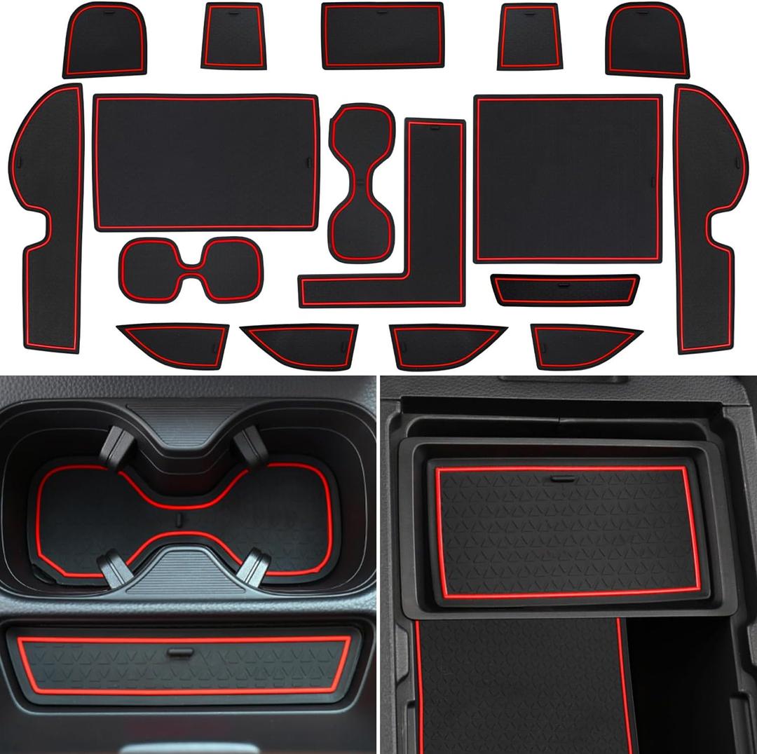 Center Console Liner for Honda CRV Accessories 2023 2024 2025 2026, for CR-V Cup Holder Mat, Door Slot Pad, Coaster Trim, Non-Slip Dust Interior, Custom Rubber Decoration Insert (17pcs, Red)