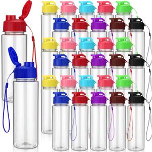 Maxcheck 25 Pieces Water Bottle Bulk 17 oz Plastic Sports Water Bottles Bulk with Handle Strap Lightweight Leakproof Drink Flip Top for Adults Fit Gym(Classic Style,Multicolored)