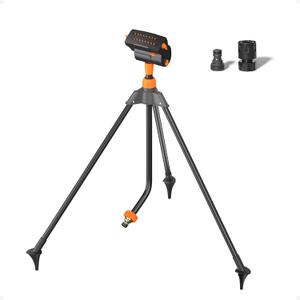 Diivoo Garden Sprinkler with Tripod Base, Mini Turbo Oscillating Water Sprinklers for Yard, Adjustable Width, Range and Flow Rate, 16 Nozzles, Grey