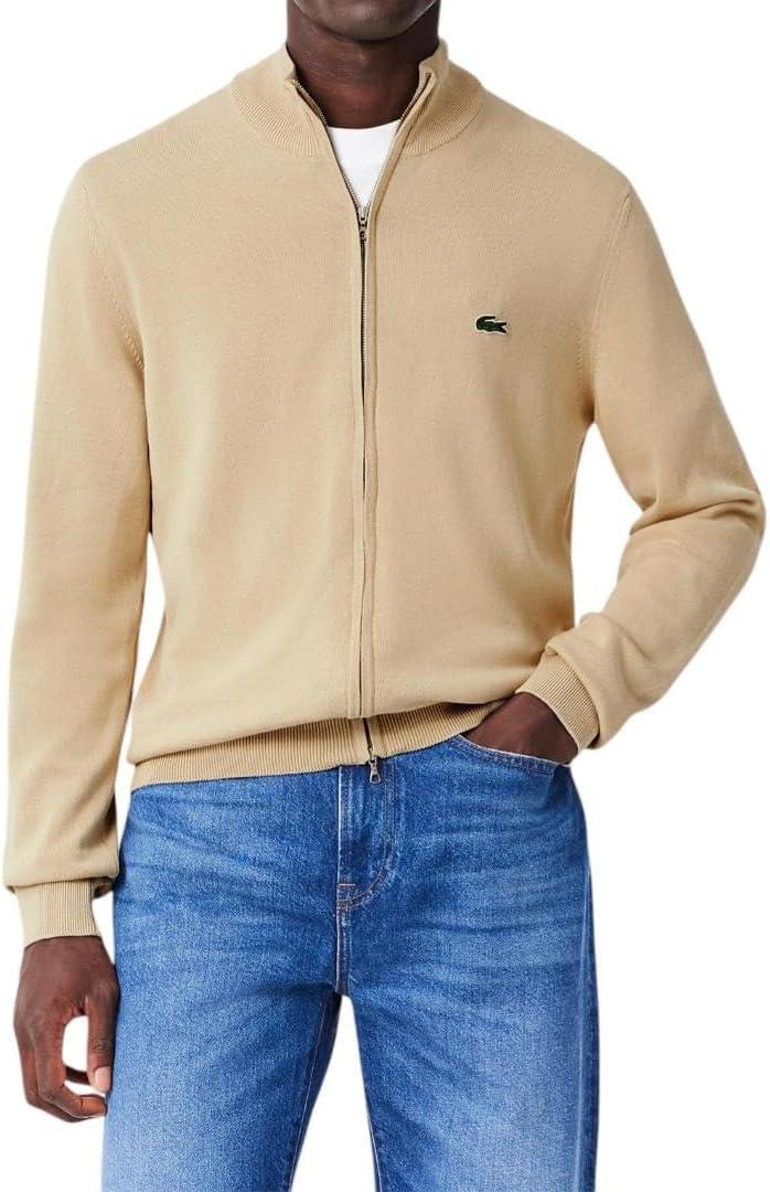 Lacoste Men's Monochrome High Neck Zipped Cotton Sweater (X-Large, Viennese)