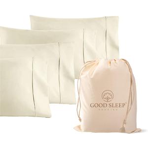 1000 TC Ivory Standard Pillowcases Set of 4 100% Egyptian Cotton Pillow Cases with Long Staple Cotton & Sateen Weave, Silky Soft Hotel - Like Bed Pillow Covers for Comfy Sleeping, Snug Fit