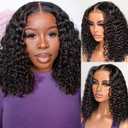 Deep Wave BOB Wig Human Hair 13x4 HD Curly BOB Lace Front Wigs Human Hair Pre Plucked Wear And Go Glueless Short Curly Frontal BOB Wigs For Black Women Wet And Wavy 14 Inch