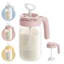 Papablic Glass Formula Pitcher, Fast Baby Breastmilk Maker with Mixing Handle Lid, Wide Mouth Mason Jar Breast Milk Storage Container with Flip-Lock Spout, BPA-Free, Pink