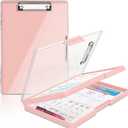 Clipboard with Storage,Heavy Duty Clip Boards 8.5x11 with 2 Storage Case,Clear Visible Top Panel Storage Clipboards,Side Opening Clip Boards,Nursing Clipboard Folder Case for Office Supplies-Pale Pink