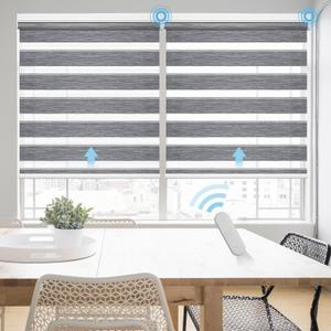 Grandekor Motorized Zebra Blinds with Remote Control, Smart Blinds Custom Size Automatic Blinds for Windows, Electric Zebra Shades, Hemp Grey, 23" Wx72 H (23"W x 72"H)