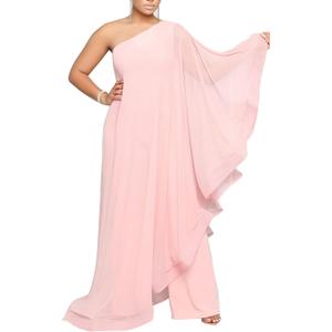 Sexy Jumpsuits for Women One Shoulder Ruffle Patchwork Elastic Wide Leg Long Pants Elegant Jumpsuit Rompers (3X-Large, Pink)