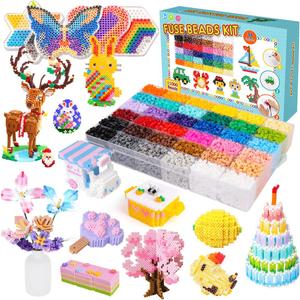 Meland Fuse Beads Kit - 11,000 pcs 36 Color Beads for Craft for Girls Age 5-12 Year Old,5MM Melty Beads Set Including 5 Pegboards, Ironing Paper & Chain Accessories Iron Beads Christmas Birthday Gift
