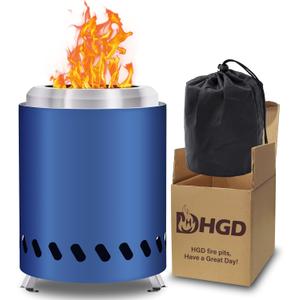 HGD Small Tabletop Fire Pit, Smokeless Table Top Firepit Outdoor, Portable Mini Stove with Carry Bag for Camping Backyard Patio Garden Picnic, Fueled by Pellets or Wood, Stainless Steel, Blue