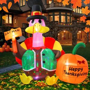 Thanksgiving Inflatable Turkey Outdoor Decorations 6FT with Colorful Tail Blow up Turkey Inflatables Built-in LED Lights Yard Lawn Decor Display Autumn Indoor Holiday Decoration