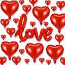 Civaner 37 Pieces Valentine's Day Heart Foil Balloons, 5 10 18 Inch Heart Love Shaped Balloon for Valentines Day Propose Wedding Dating Romantic Night Anniversary(Red)