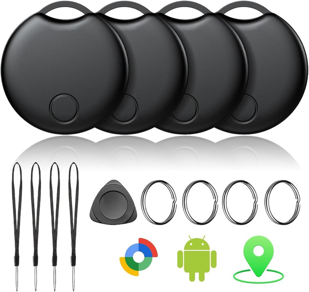 Air Tracker Tags-4 Pack for Android, Bluetooth Tracker Works with Google’s Find Hub | Android Only | Replaceable Battery | Water- Resistance (4Black)