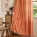 Sutuo Home Terracotta Boho Curtains 2 Panels for Dining Room Bedroom 96 inches Long, Bohemian Semi Blackout Floral Stripes Decor with Tassels Country Privacy Window Treatment,Grommet 52" W x 96" L