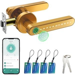 Smart Door Lock with Knob, Keyless Entry Door Locks with Handle, Fingerprint Door Knob for Bedroom/Front Door/Apartment,Generate Passcode Gold