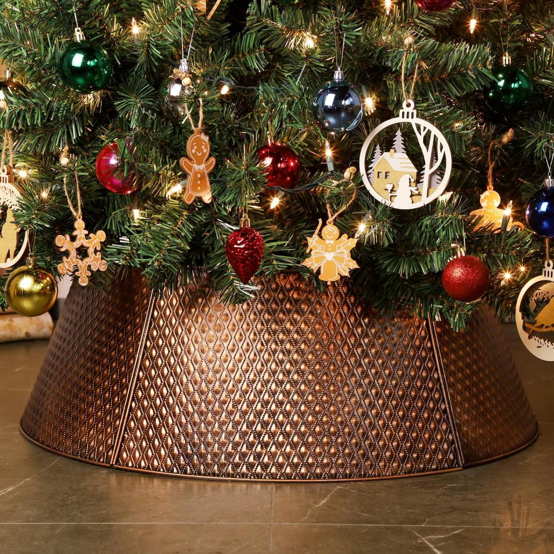 FORUP Metal Christmas Tree Collar, 20.8"/27.5" Inner Diameter Ring, Base Cover for Trees Up to 7.5Ft, Skirt Base Stand Protection from Pets (Bronze)