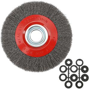 8 Inch Wire Wheel for Bench Grinder, Crimped Carbon Steel Round Brush with 1/2" 5/8" 3/4" 7/8" 1" Spacer Arbors, 0.012" Wire, for Paint Rust Removal Deburring Descaling Polishing Finishing Grinding