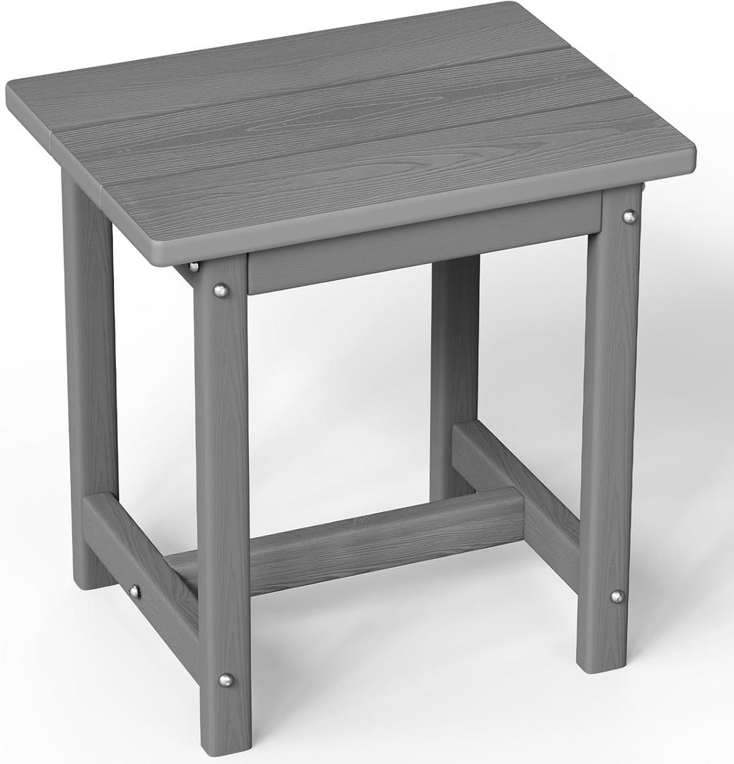Outdoor Side Table  17" HDPE Adirondack Side Table,Sturdy Small Outdoor Tables, Weather-Resistant & Easy Assembly Patio End Tables for Garden, Balcony, Porch & Poolside (Grey)