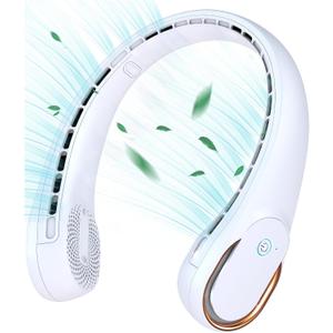 KIDEE Neck Fan, Neck Fans Portable Rechargeable, Upgrade 360° Air Outlet, Super Quiet, 3 Speeds, 4000mAh Personal Bladeless Wearable Fan for Indoor Outdoor Travel-White