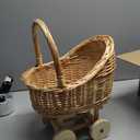 Stroller Shaped Flower Basket - Woven Rattan Basket with Handle Flower Girls Wedding Baby Shower Holder for Present And Wedding Decoration
