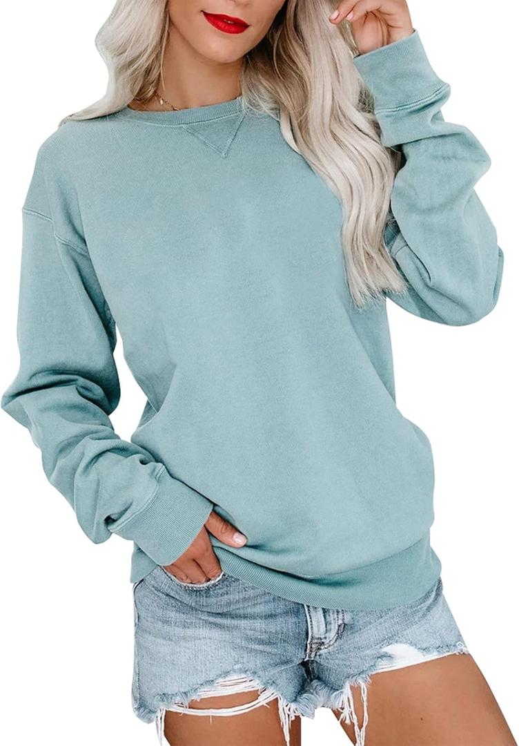Bingerlily Womens Casual Long Sleeve Sweatshirt Crew Neck Cute Pullover Relaxed Fit Tops (Light Blue, X-Large)