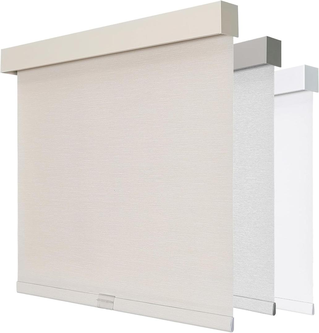 Joydeco 100% Blackout Roller Shades (Pro), Free-Stop Cordless Blinds for Windows, UV Protection, Natural Woven Blinds for Home and Office, Light-Proof Aluminum Cover (35" W x 75" H, Beige)
