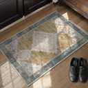 Beeiva Entry Way Rugs Indoor, 2x3 Small Area Rug Non Slip for Entryway, Vintage Medallion Door Mat Indoor Entrance Ultra Thin Carpet for Entrance Kitchen Beside Bathroom Decor (Camel,2'x3')