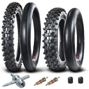 HOLATO Rear 90/100-14 3.00-14 Front 70/100-17 2.75-17 Tire and Inner Tube for 110cc 125cc KLX125 KLX140 KX85 TTR125 RM80 TaoTao DB17 Apollo RFZX18 Coolster Dirt Pit Bike Off Road Motocross Heavy Duty