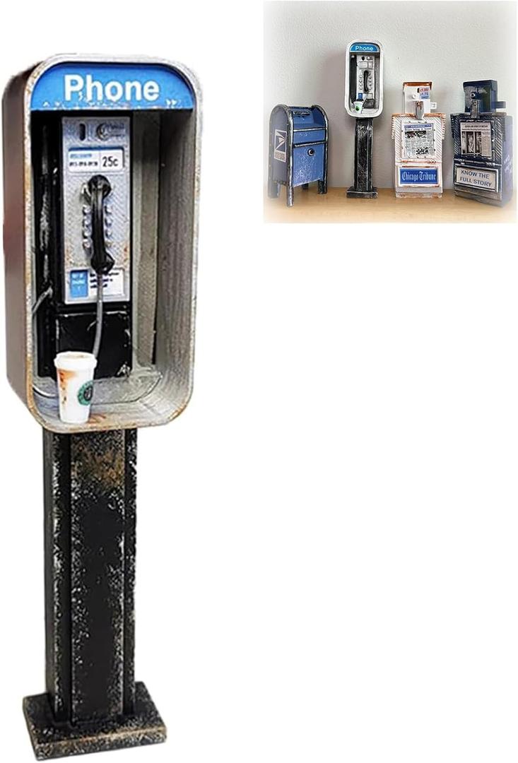 Generic Miniature American Payphone in 1:12 Scale, Mini Vintage Style Phone Booth Mailbox Model Decoration, Suitable for Collection and Scene Building Mini Dollhouse Furniture Accessories (Payphone)