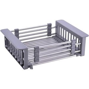 Sink Dish Drying Rack, Stainless Steel Drainer for 10.7"-17" Sinks, Kitchen Countertop Organizer for Dishes, Vegetables, and Fruits (Grey, Small)