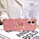 nancheng for (6.5-inch) Motorola Moto G Play 2024 Phone Case Girls Women Cute Glitter Luxury Soft Silicone Clear Case with Ring Stand Strap Lanyard Shockproof Protection Cover - Rose Gold