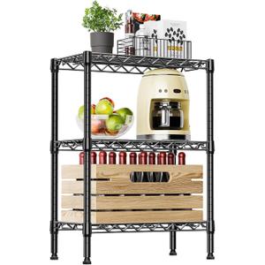 IZEUK 3-Tier Steel Storage Shelves, Heavy Duty Metal Shelf Wire Shelving Rack for Pantry, Kitchen, Living Room, or Office Organization (21.7" W x 11.8" D x 28.6" H, 750LBS, Black)