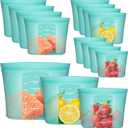 Reusable Food Bags, 12 Pack 100% Silicone Food Storage Bags Stand Up Zip Lock Container, Freezer Microwave Oven Dishwasher Safe, 4 Large 4 Medium 4 Small, Aqua