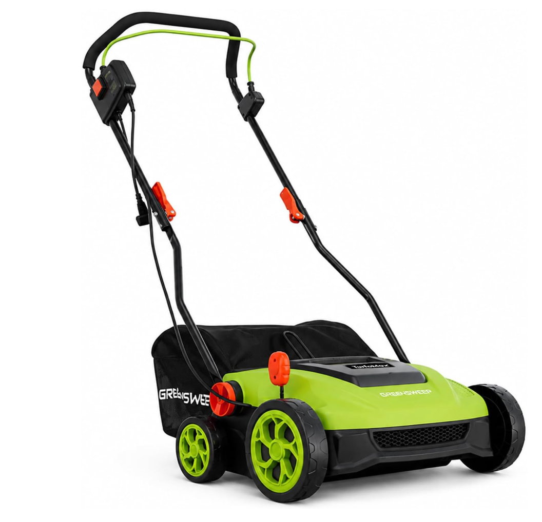 GreenSweep TurfoMax 2.0 Artificial Grass Sweeper | Electric Turf Sweeper for Synthetic Lawns, 5 Height Settings, Foldable Handle, Collection Bag Included, Lifts Flattened Grass & Collects Debris