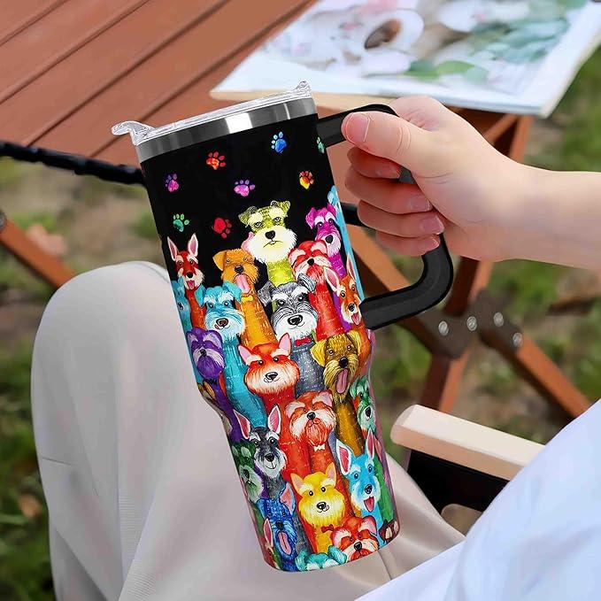 40 oz Cactus Tumbler With Handle and Straw Lid - Steel Insulated Travel Coffee Cup - Cactus Lover Gift