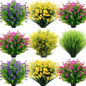 36 Bundles Artificial Flowers for Outdoors UV Resistant Fake Spring Plastic Flowers Faux Shrubs Plants for Spring Summer Indoor Outside Garden Porch Patio Window Box Party Decoration (Elegant)