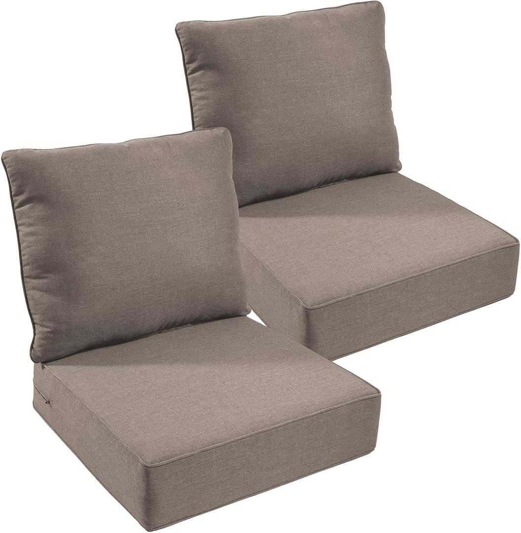 Outdoor Chair Cushions Set of 2, Waterproof 24x24 Patio Chair Cushion, 6" Thickened Seat Cushion for Outdoor Furniture, Couch Cushion Replacement, Include 2 Back & 2 Seat Cushions, Thick/Grey (24"x24" Thick - 2 Sets, Gray)