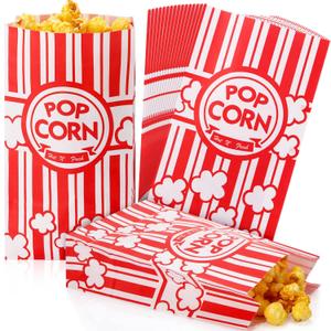 200 Pcs Paper Popcorn Bags Bulk 2 oz Large Flat Bottom Boxes Red and White Disposable Container Sleeve Movie Night Popcorn Bucket for Retro Movie Themed Party Carnival Supplies (Red and White)