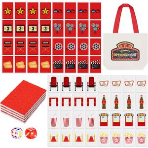 65 Tiles 30 mm Movie Night Mahjong Block Set with Storage Bags 2 Player Mahjong Push Tile Game Pattern No DIY Required for Friend Family Game Night Party Gift