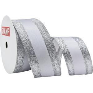 Silver Wired Satin Ribbon with Glitter Edge, 2.5 Inch x 10 Yards - Silver Christmas Ribbon for Tree Decoration, Garland, Wreath, Bow Making, Gift Wrapping, Home Decor