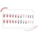 3 x IMRAIN Press-on Almond Medium Pink Silver French Tips False Nails with Bow & Butterfly Designs - Glossy Glue on Acrylic Nails for Women Girls - 24 Pcs