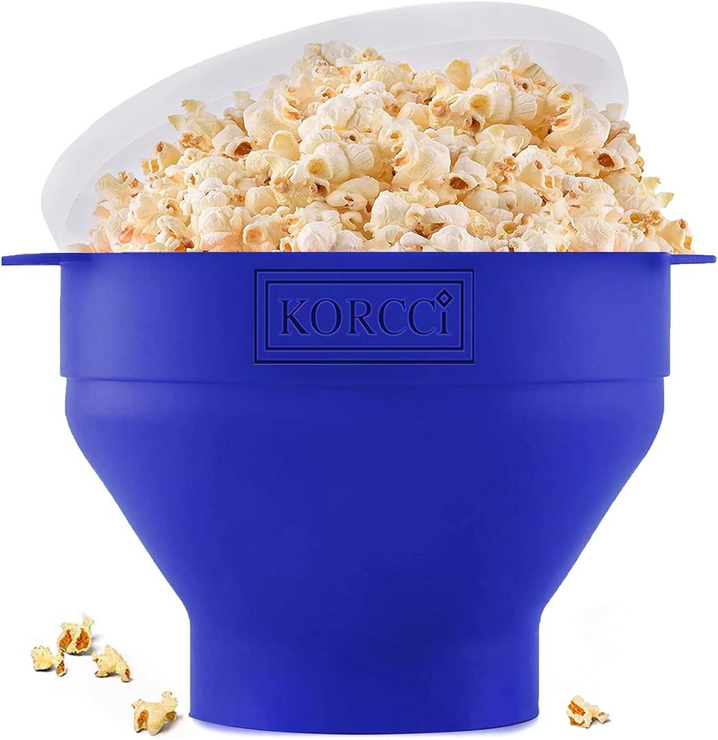The Original Korcci Microwaveable Silicone Popcorn Popper, Microwave Popcorn Popper, Collapsible Microwave Popcorn Maker Bowl, No Oil Required, Use In Microwave, Dishwasher Safe (Blue) (2.3*9.3)