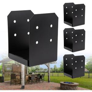 8x8 Post Base Brackets 4-Pack (7.5x7.5in Actual) - Heavy Duty Deck Post Anchor for Pergola, Gazebo, Playset - Black Powder Coated Steel with Standoff