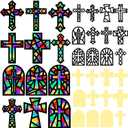 24 Sets Religious Cross Crafts DIY Window Stained Glass Effect Tissue Paper Christian Home Sunday Resurrection Church Craft Decoration Creative Activity Project Gift Favor