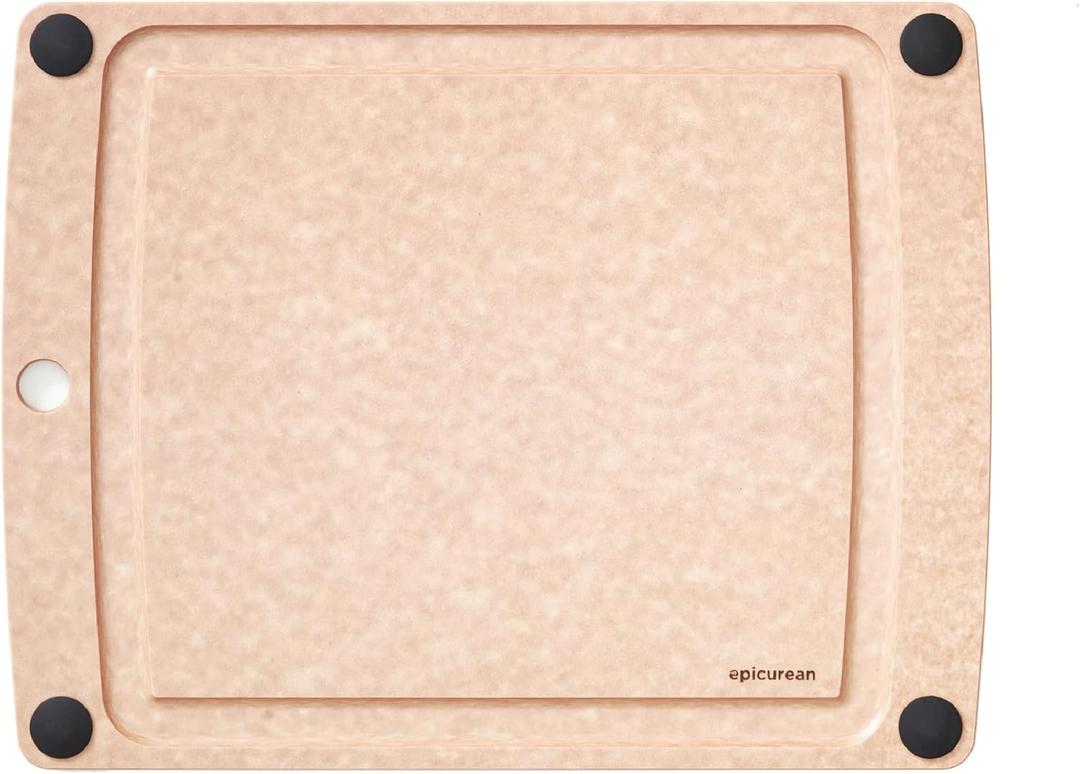 Epicurean All-In-One Cutting Board with Non-Slip Feet and Juice Groove, 14.5" 11.25", Natural/Black