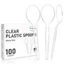 EcoDispose 100 Count Disposable Clear Plastic Spoons Heat Resistant and BPA Free, Heavy Duty Durable Disposable Cutlery for Party Event Supply