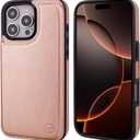 ONETOP Compatible with Magsafe for iPhone 16 Pro Max Wallet Case with Card Holder, PU Leather Kickstand RFID Blocking Case, Double Magnetic Clasp and Durable Shockproof Cover 6.9 Inch (Rose Gold)