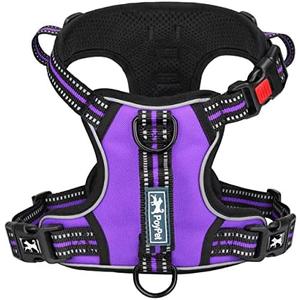 PoyPet No Pull Dog Harness, No Choke Front Clip Reflective Dog Vest with Soft Padded Vertical Handle, 3 Leash Attachments for Dogs (Purple,M)