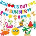 School's Out for Summer Banner - End of School Year Party Decorations - Multicolored, Geometric Pattern - 8 Inches by 9 Inches