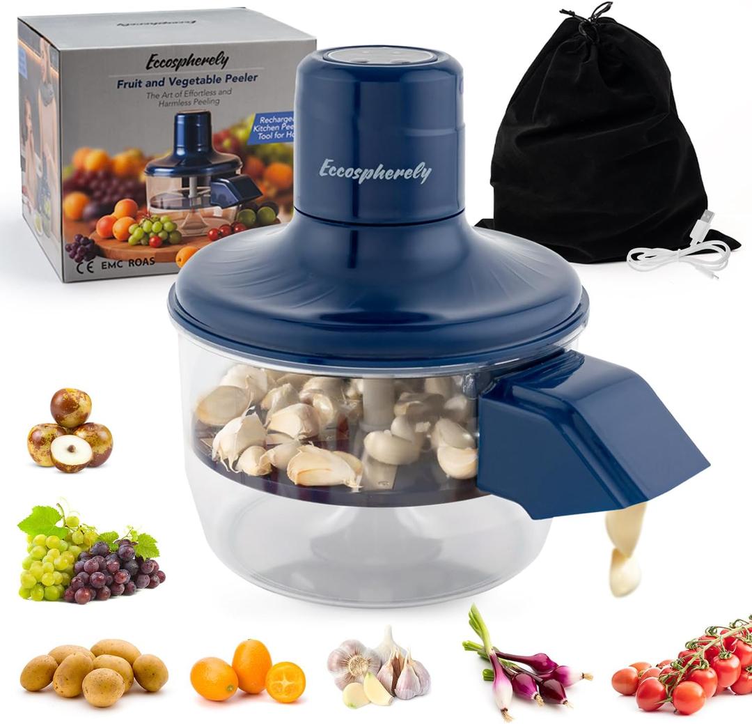 Automatic Electric Peeler, 1300mAh Cordless Rechargeable Fruit & Vegetable Peeling Machine,Easy-Clean Multi-Function Tool for Garlic, Cherry Tomato & Plum